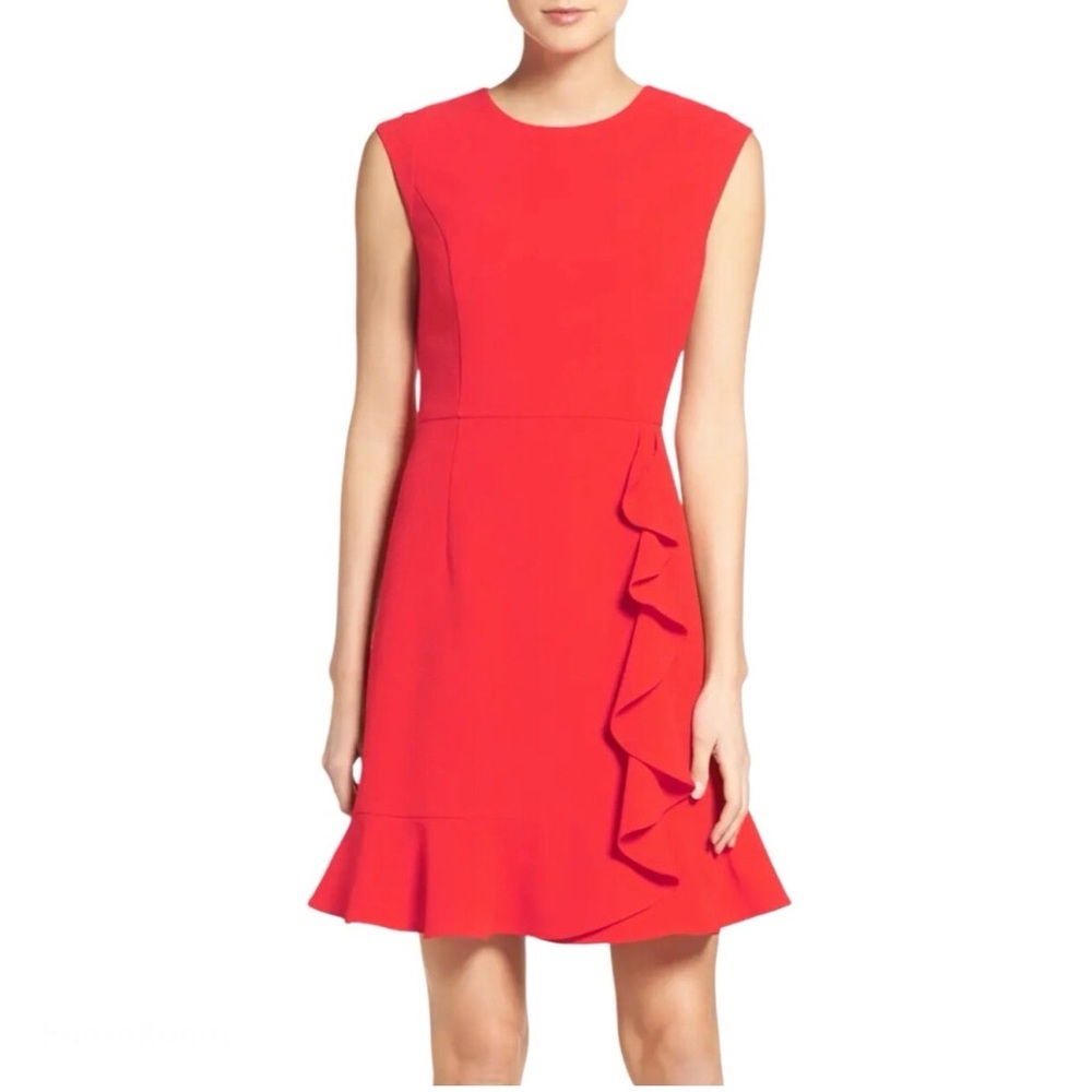 VINCE Camuto Womens size 4 Red Ruffle Dress Zipper closure sleeveless EUC